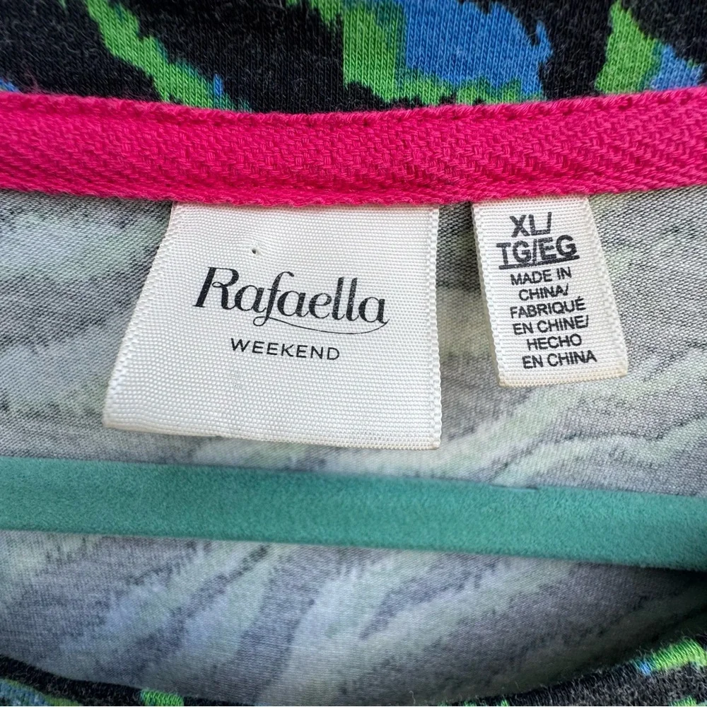 Rafaella XL cotton blue green diagonal tiger stripe artistic beaded blouse top - Picture 3 of 7